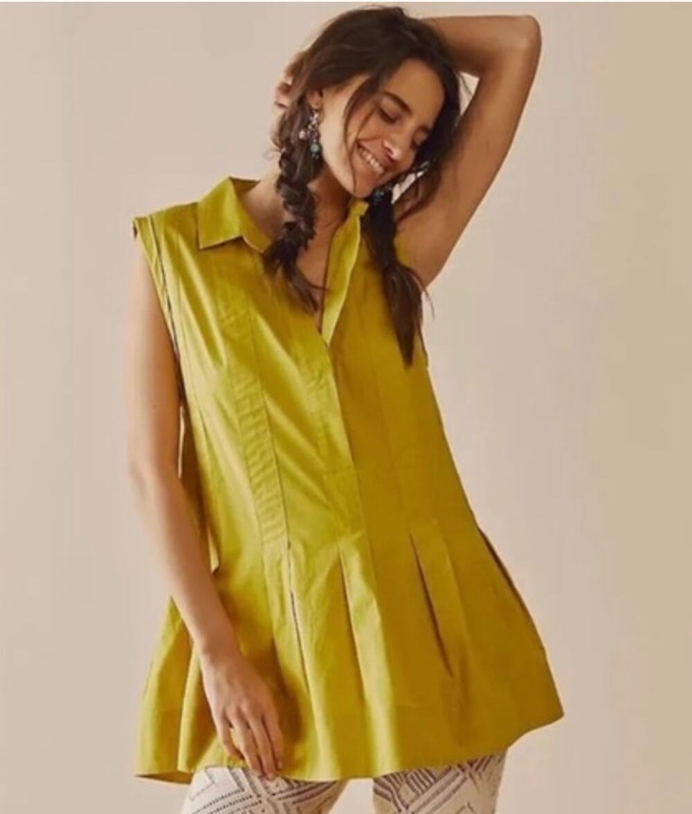 Free People Naomi Mini Dress or Tunic Women's Small in Chartreuse Olive